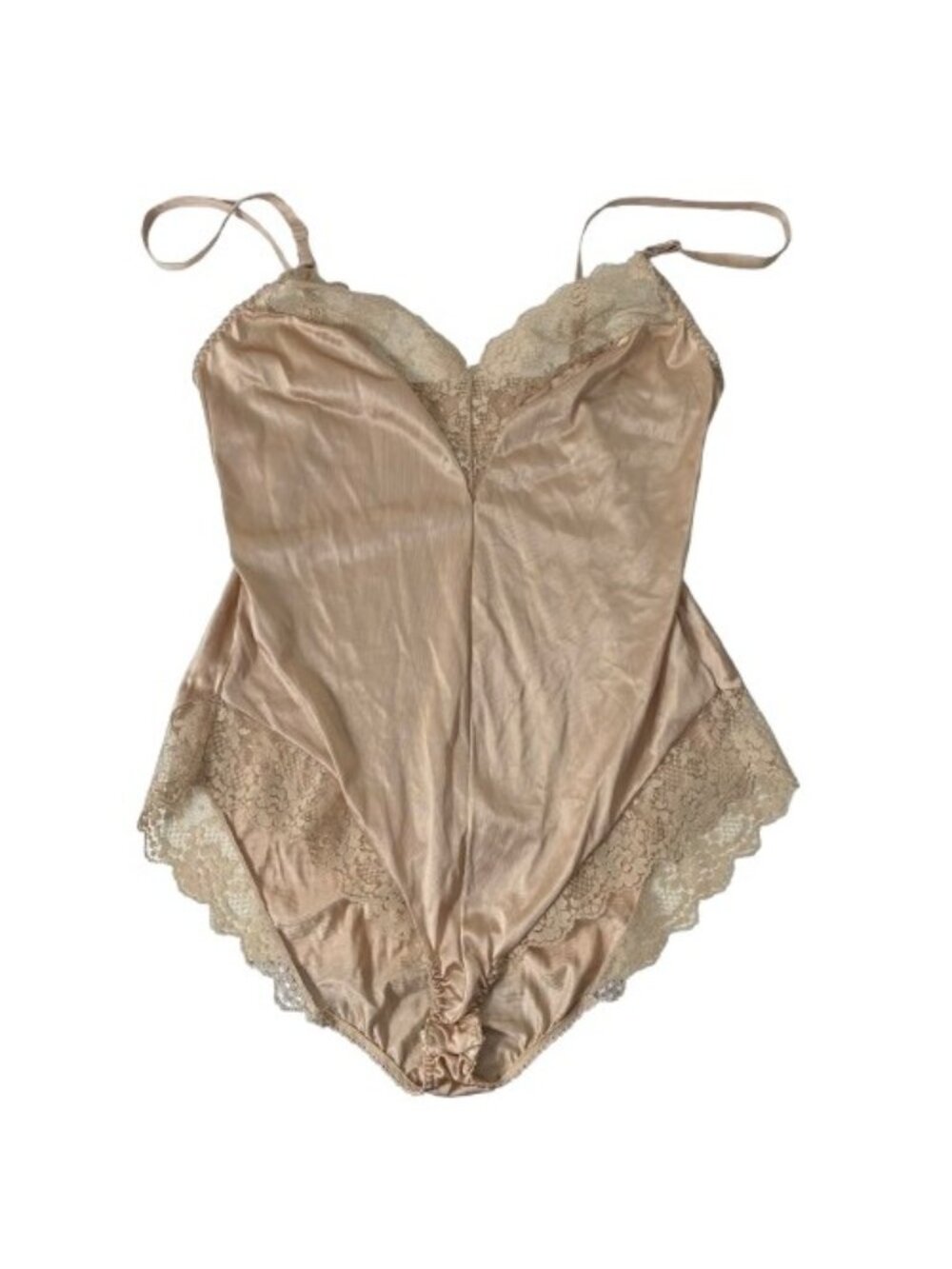 VTG Bestform Lingerie Lace Trim Bodysuit Beige Sz 36